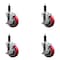 Service Caster 4'' Red Poly Swivel 1'' Expanding Stem Caster Set with Brake, 4PK SCC-EX20S414-PPUB-RED-TLB-1-4 - alternate 1